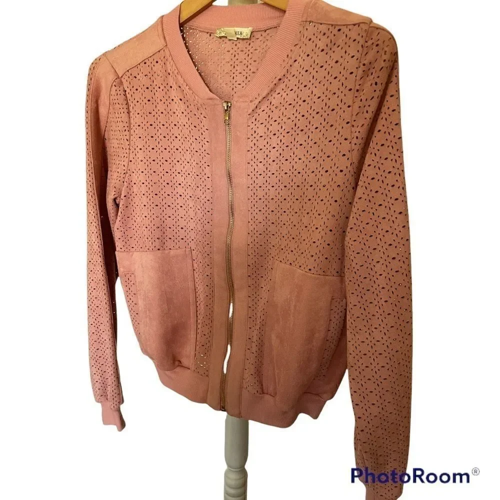 Rose Color Laser Cut Jacket, Size Medium - Picture 4 of 5